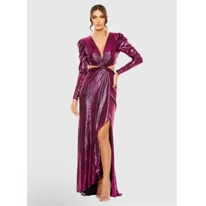 NWT IEENA MAC DUGGAL  Princess Sleeve Cut Out Metallic Gown‎ 27060 Sz 4 $498